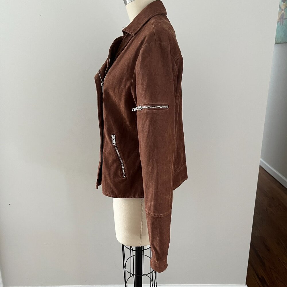 Mi Ami Brown Faux Suede Zippered Jacket Coat Boho Western Chic Edgy Moto Y2K M - Picture 2 of 8
